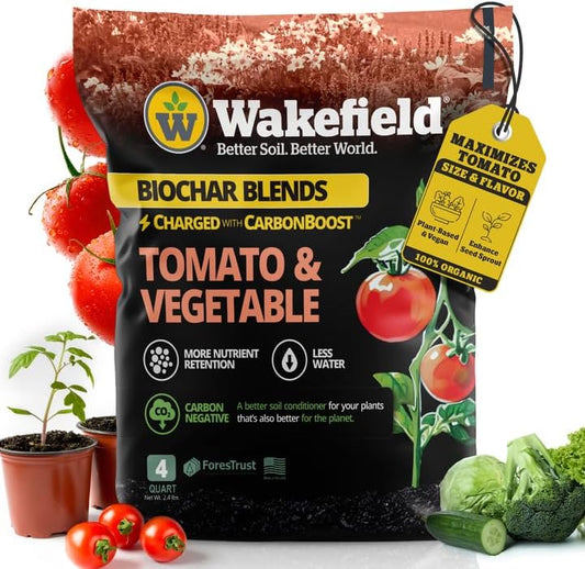 Wakefield Premium Biochar Blend – Organic Potting Soil for Vegetables, Tomatoes & Gardens – Potting Mix Enriched with Humic Acid & CarbonBoost – Versatile Top Soil for Indoor & Outdoor Plants-4quarts