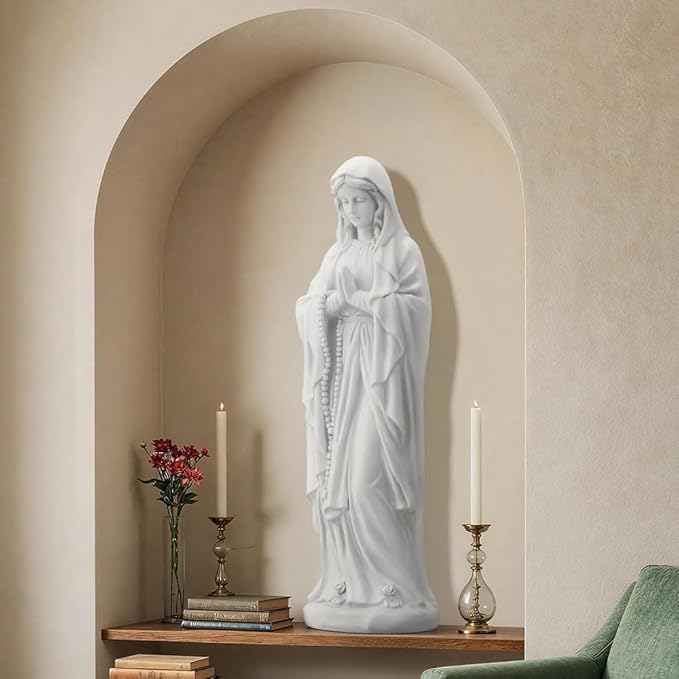 Virgin Mary Statue Outdoor - Large Blessed Mother Mary Sculpture, Virgen de Guadalupe Catholic Figurine for Garden, Yard, Patio, Indoor & Outside Decor, Religious Gift, White, 29.5-Inch