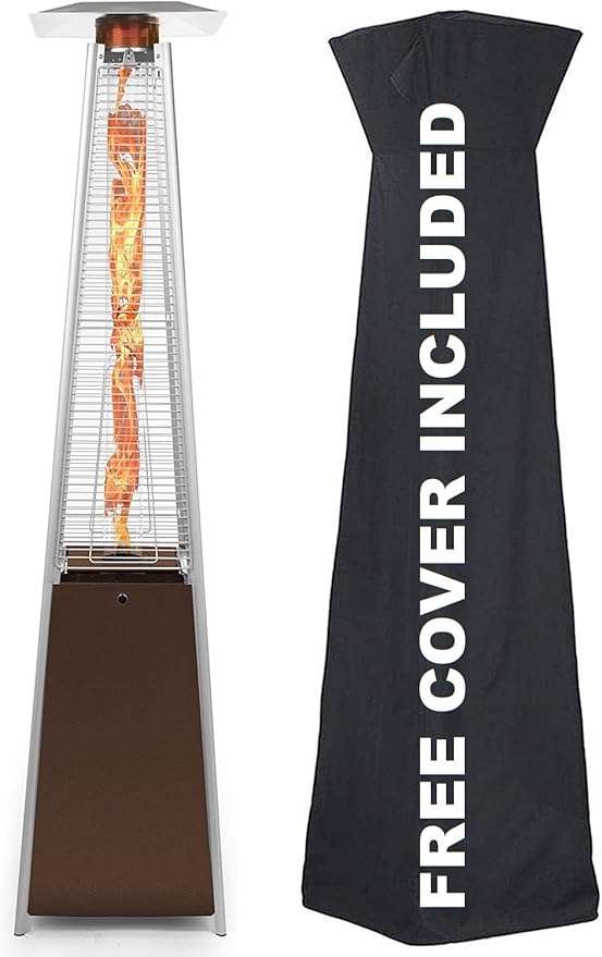 Avenlur Pyramid Patio Heater, 48,000 BTU Outdoor Propane Heater with Quartz Glass Tube, Cover, Ignition & Wheels — Freestanding Gas Heater for Backyard, Deck & Patio (Brown)