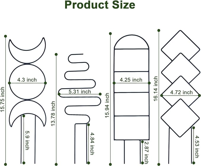Indoor Plant Trellis for Climbing Plants, 16inch Small Garden Metal Trellis for Potted Plants Outdoor with Different Patterns for Vine Ivy Flower Plant Support 4 Pack