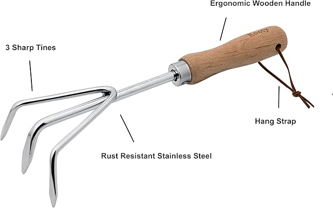 Rooty Gardening Hand Cultivator with Stainless Steel, Wooden Handle,Easy for Garden Weeding Cultivating,Soil Loosening/Rust Resisitant