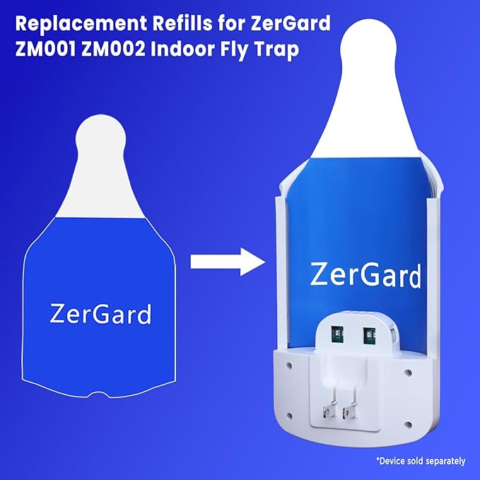 ZerGard Flying Insect Trap Refills Compatible with ZM001 and ZM002, Indoor Fruit Fly Trap Super Sticky and Odor-Free, Effective Insect Control Attracts and Traps Flying Insects Bugs Flies, 10 Refills