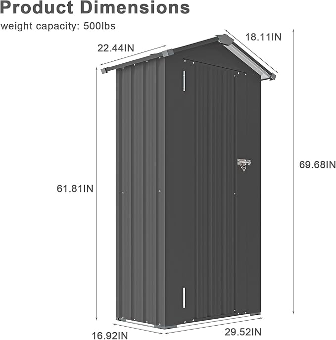 2.5x1.4 FT Heavy-Duty Black Metal Storage Shed–Lockable Small Tool Shed with Adjustable Shelves Garden Sheds & Outdoor Storage, Tool Shed Outdoor Storage in Garden, Backyard, Patio, Poolside