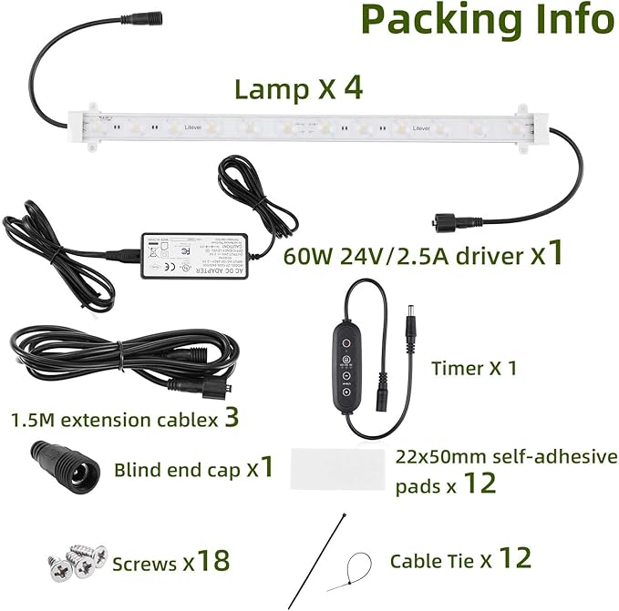 Litever Grow LED Light Strip Kits for Plants, 45W, Full Spectrum White Grow Lights, Easy Installation. Good for Indoor Plant Grow Shelf, Greenhouse, Grow Cabinets