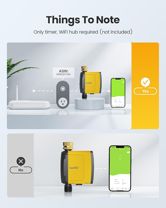 RAINPOINT WiFi Water Timer - TTV103WRF Brass Inlet Sprinkler, Use with TWG004WRF WiFi Hub