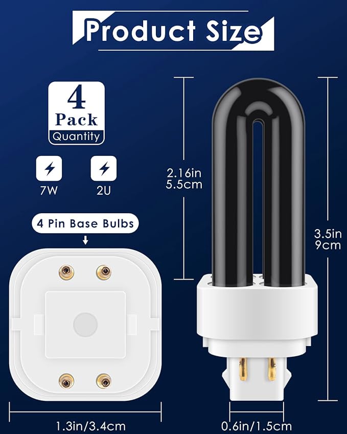 PACETAP 4 Pack 41050 7W Replacement Bulbs for Dynatrap DT1050 DT1100 DT1250, 1/2 Acre Replacement Bulb U Shape Replacement Bulbs Light for DynaTrap