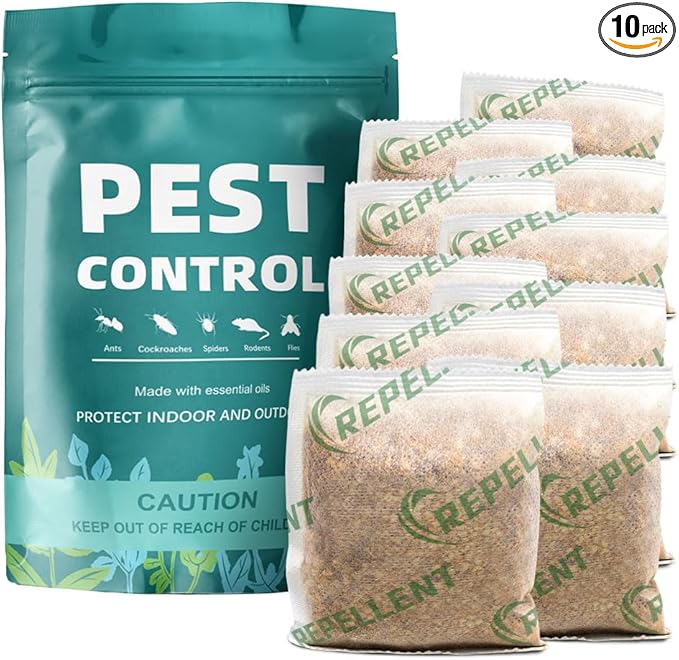 Pest Control Pouches, Mouse Repellent Repel Mice, Mouse, Rats, Ants, Roaches, Spiders, Moths & Other Pest, Rat Repellent Safe for Kids & Pets, Mice Repellent Indoor- 10 Pouches
