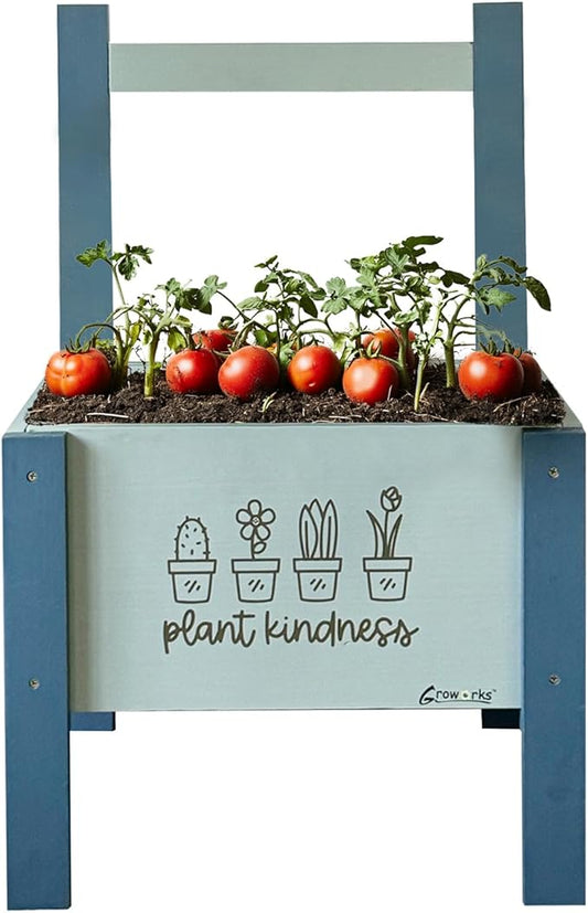 Raised Garden Bed with Trellis Elevated Planter Box with Legs, Drainage Holes for Outdoor Garden, Patio, Natural Wood 17.7”L x 16.1”W x27.6”H (Blue)