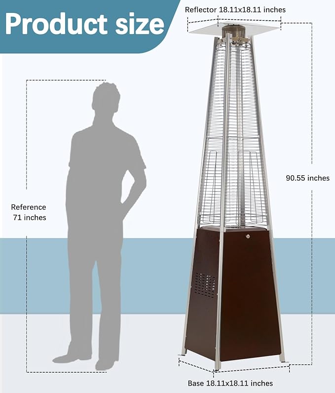 Pyramid Patio Heater,48,000 BTU Outdoor Propane Patio Heater with Detachable Wheels and Protective Cover for Terrace, Garden,Poolside (Hammered Bronze)