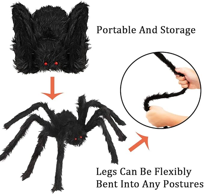 WODMAZ 6 Packs Halloween Spider Outdoor Decorations, Scary Hairy Large Spider Decorations with Different Sizes for Halloween Outside Yard Lawn Garden Decor (12" 12" 20" 24" 35.5" 49.5")
