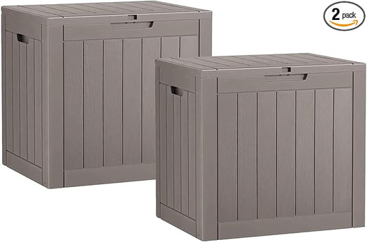 NUNU LAB 32 Gallon Resin Outdoor Storage Box 2 Pack Waterproof Deck Box for Patio Cushions, Garden Tools, Pool Accessories,Backyard Storage Bin,Grey