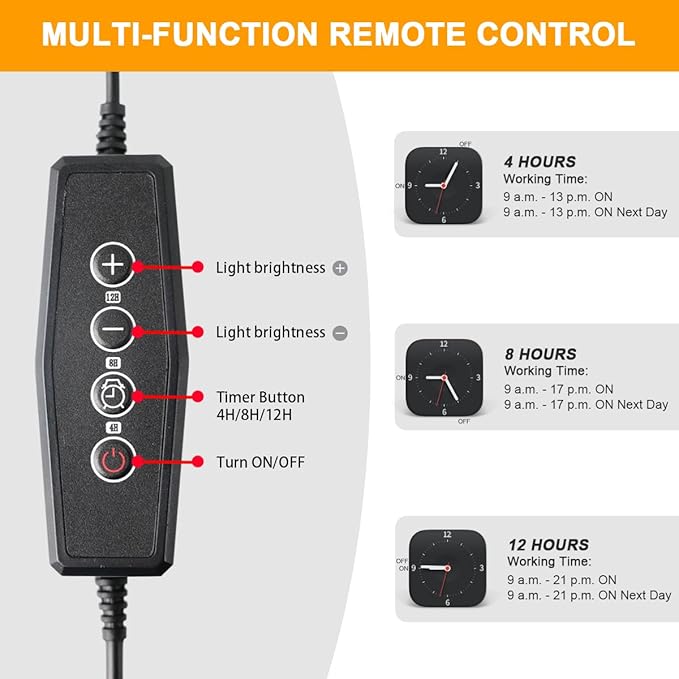 Super-Bright Grow Light for Indoor Plants, 6000K 108LEDs Full Spectrum Plant Lamp with Timer 4/8/12Hrs & Height Extendable for Home Office Desktop Plants, 12V 3A High Power Output for Faster Growth
