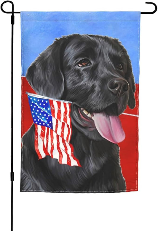 Labrador Lab Dog Black American Flag Garden Flag Welcome Party Outdoor Outside Decorations Picks Home House Garden Yard Decor 12x18 Inch