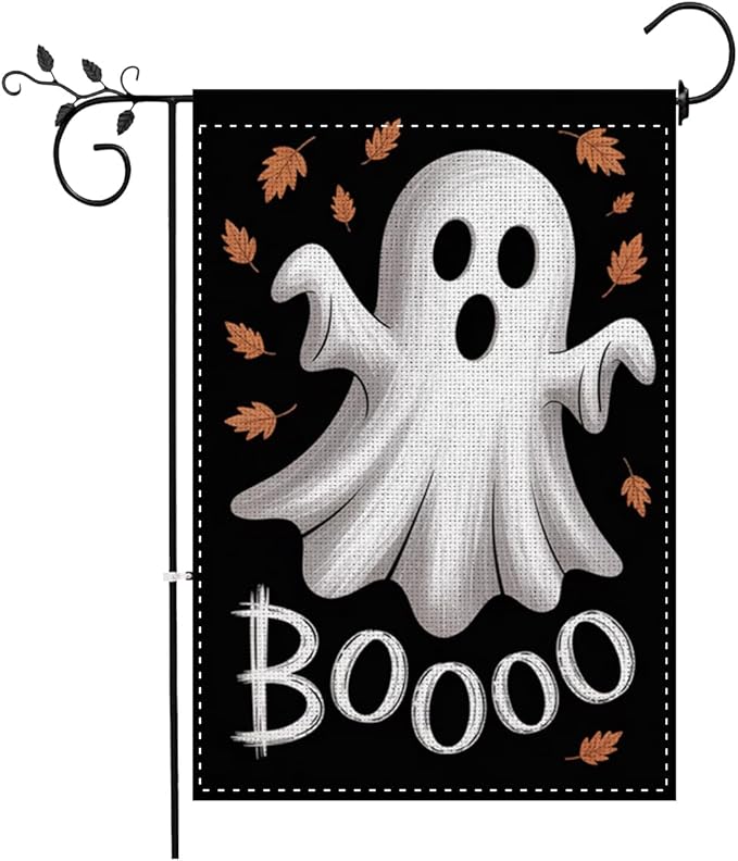 Fokongna Halloween Ghost Garden Flag, Halloween Ghost Decor Boo Garden Flag, 12x18 Inch Burlap Vertical Double Sided Flags, for Home Yard Outside Decorations
