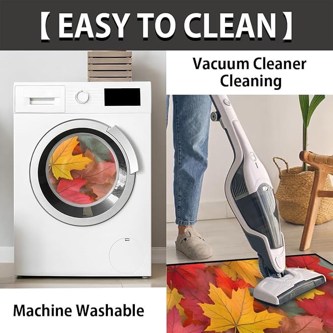 cfpolar Fall Non-Slip Soft Half Round Door Mat, Autumn Bright Maple Leaves Semicircle Mat for Indoor Entrance Garage Bath Living Room Patio 24 x 36 in