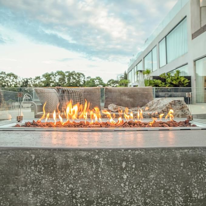 Hampton Concrete Fire Pit 56" x 32" Outdoor Patio Firepit Includes Lava Rocks Modern Fire Pits & Outdoor Fireplaces for Garden, Deck, Indoor & Outdoor Heating