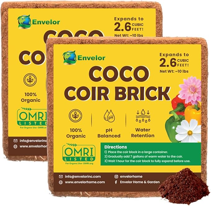 Coco Coir for Plants 2-Pack – 2.6 Cu. Ft. Compressed Coconut Coir Bricks, 10 lb. Organic, Low EC, pH Balanced Coco Peat for Indoor & Outdoor Gardening, Potting Soil, Indoor Plant Soil