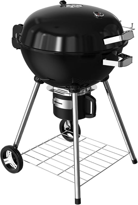 22.5-Inch Portable Charcoal Grill, Heavy Duty Kettle BBQ Smoker with Built-in Thermometer & Removable Water-Rinsable Ash Catcher for Outdoor Camping, Patio, Backyard, and Tailgating