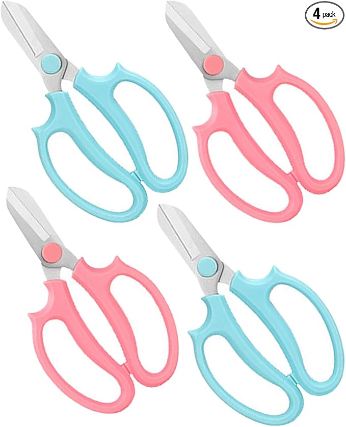 Flower Scissors - Stainless Steel Floral Scissors, Florist Cutters for Stems, Garden Plant Shears for Fresh Flowers (Blue, Pink) (4 PCS)