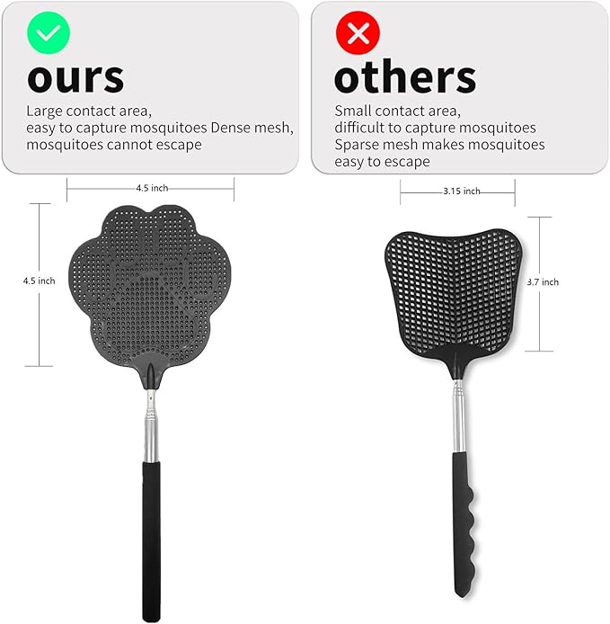 Fly Swatter, Elescopic Fly Swatters, FlySwatter for Indoors, FlySwatter with Stainless Steel Handle 3PCS