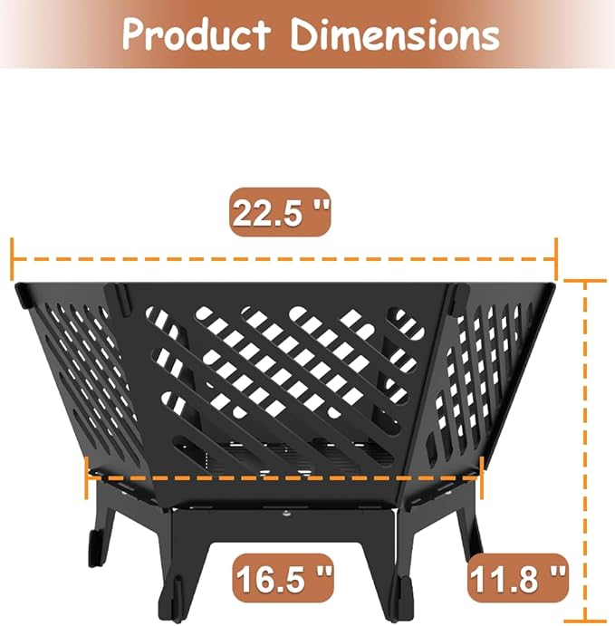 22.5 Inch Portable Plug Fire Pit for Camping, Detachable Outdoor Wood Burning Firepit with Travel Bag for Outside Patio Heating, Picnic, Bonfire and BBQ, Diagonal Hollow Style