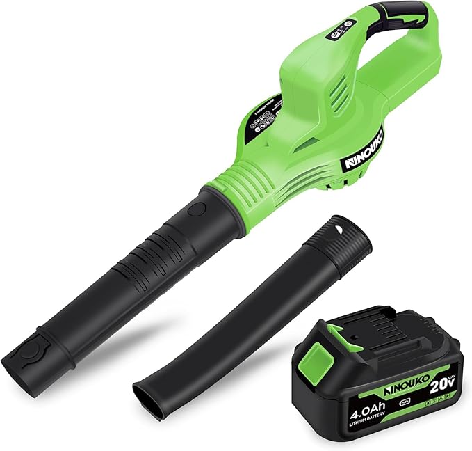 Leaf Blower Cordless, 20V Electric Cordless Leaf Blower with 4000mAh Battery and Charger, 2 Speed Modes, Lightweight Battery Powered Leaf Blowers for Lawn Care, Patio, Blowing Leaves and Snow