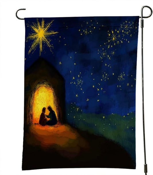 Birth of Jesus starry sky Outdoor Garden Flag 12X18 Inches Double Sided Seasonal Garden Flag