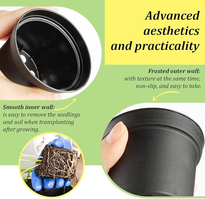 160 Pack 3 Inch Black Nursery Pots - Plastic Seedling, Seed Starter, Germination Pots with Drainage for Plants, Succulents, Flowers, Transplanting