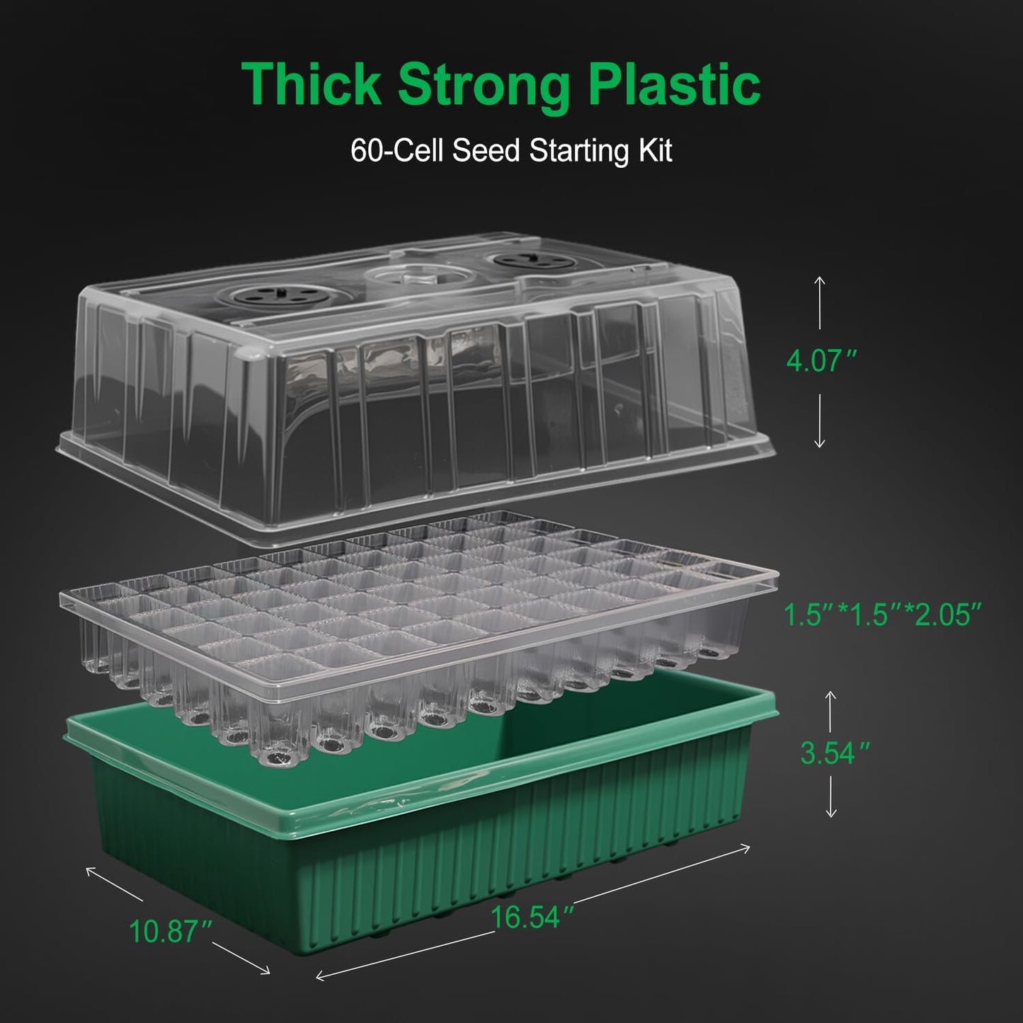 TONYFUL Seed Starter Tray with Grow Light, 60-Cell Seed Starter Kit with 4.07” Humidity Dome, Indoor Seedling Starter Tray, Seed Starting Tray for Plant Germination, Seeds Growing