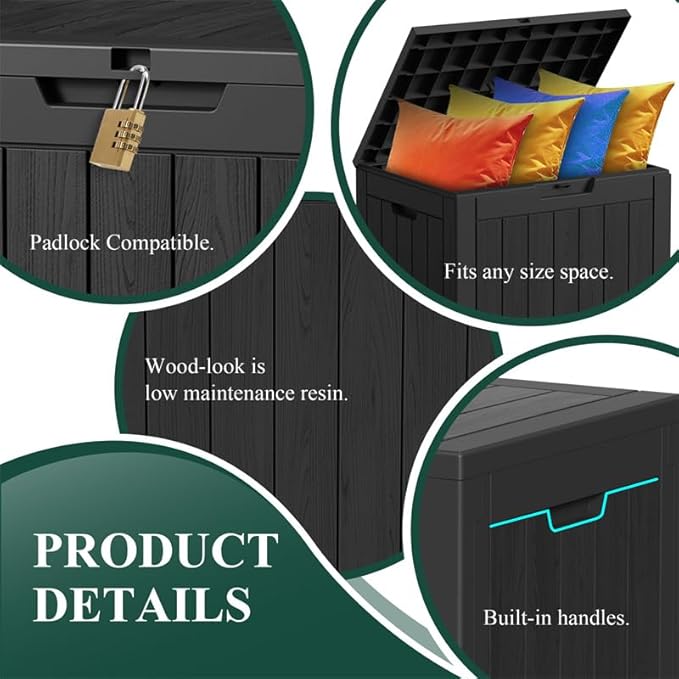 30 Gallon Outdoor Storage Box – Resin Deck Box with Lockable Lid, Waterproof Patio Furniture Storage for Tools, Garden & Yard Organization(Black