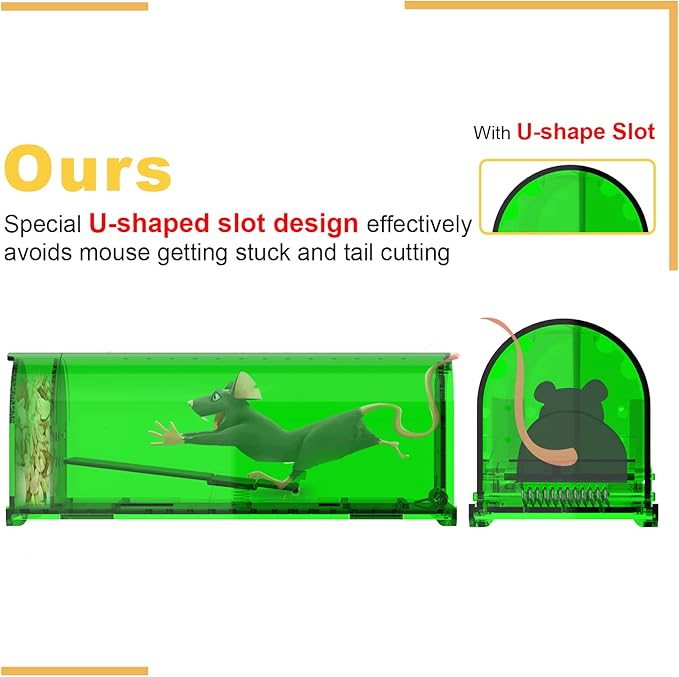 4 Pack 93 Holes Humane Mouse Traps Indoor for Home/Outdoor, Live Catch and Release Mice Traps, No Kill Mouse Catcher, Easy to Set and Reusable Humane Trap, Safe for Families and Pets