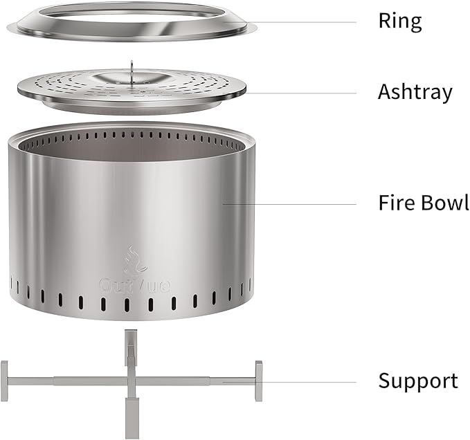 22 inch Stainless Steel Smokeless Fire Pit, Outdoor Smokeless Firepit, Wood Burning Fire Pits for Camping, Bonfire, Low Smoke Firepit for Outside (Vertical Hole)