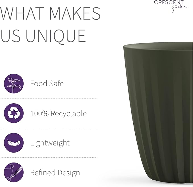 Crescent Garden Pleat Modern Decorative Planter, Indoor/Outdoor Pot, Resin Planter with Drain Hole - 15" W x 15" H (Olive)