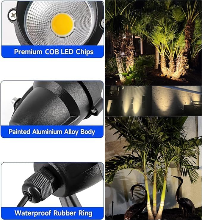 Outdoor Spotlights, Metal Case Warm White Landscape Lights Yard Spot Light IP65 Waterproof Uplights with Spiked Stand for Garden Lawn Pathway Front Porch (4 Lights)