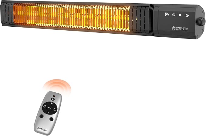 Infrared Heater 1500W with Remote, 2.5s Instant Heat & Memory Function, Electric Patio Heater 4 Heat Levels, IP65 Waterproof - Indoor/Outdoor Space Heater for Garage, Backyard, Black