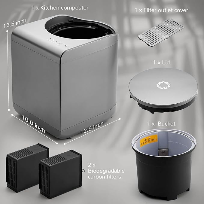 Revive Food-to-Soil System, Odorless Countertop Electric Kitchen Composter, 1-Click Smart Operation, Powerful Sharksden Trinity Blade to Cycle Food Waste into Earth Nutrition