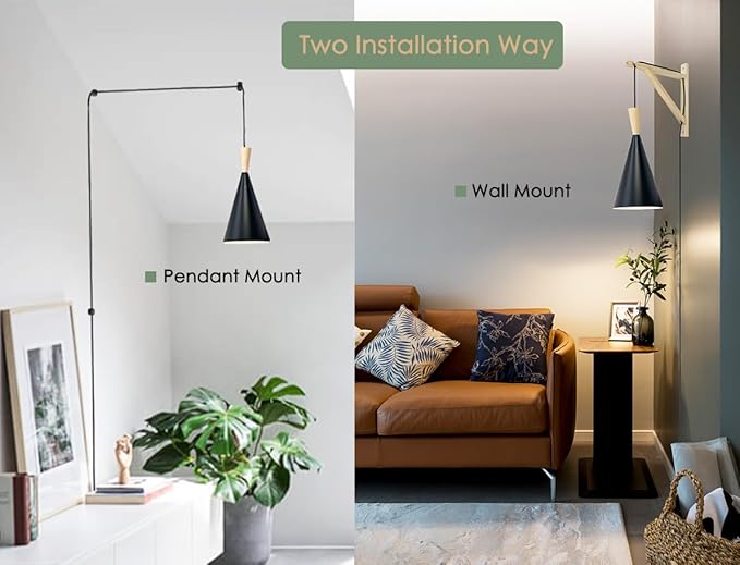 Hanging Grow Light, 20W Full Spectrum Pendant Grow Lights 15FT Power Cord, Decorative Grow Light for Indoor Plants, Flowers, Garden (Ceiling Mounted Hooks&Wall Mounted Bracket Included)