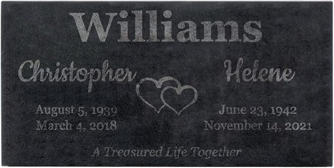 PlaqueMaker Black Granite Memorial Headstone for Two Lost Loved - Great for Your Garden, Tree Dedication, or in a Cemetery. Includes Your Text and Select Clipart (24 x 12 x 2)
