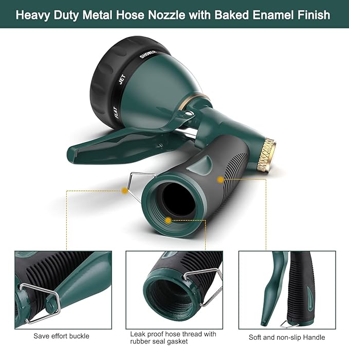 FANHAO Garden Hose Nozzle Sprayer Heavy Duty, 100% Metal Spray Nozzle High Pressure Water Hose Nozzle with 7 Patterns for Watering Garden, Washing Cars and Showering Pets
