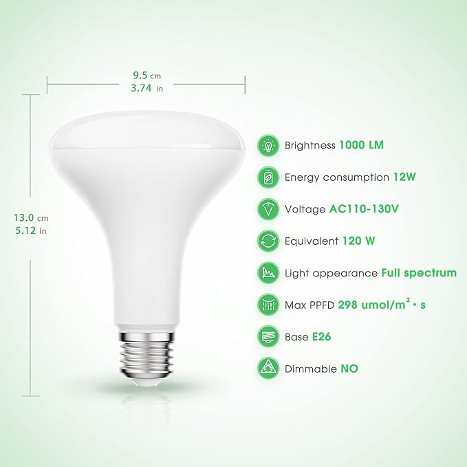 Briignite 2 Pack LED Grow Light Bulb, BR30 Grow Light Bulbs, Full Spectrum Grow Light 12W, Plant Light Bulbs, Grow Light for Indoor Plants, Seedlings, Greenhouse, Hydroponic