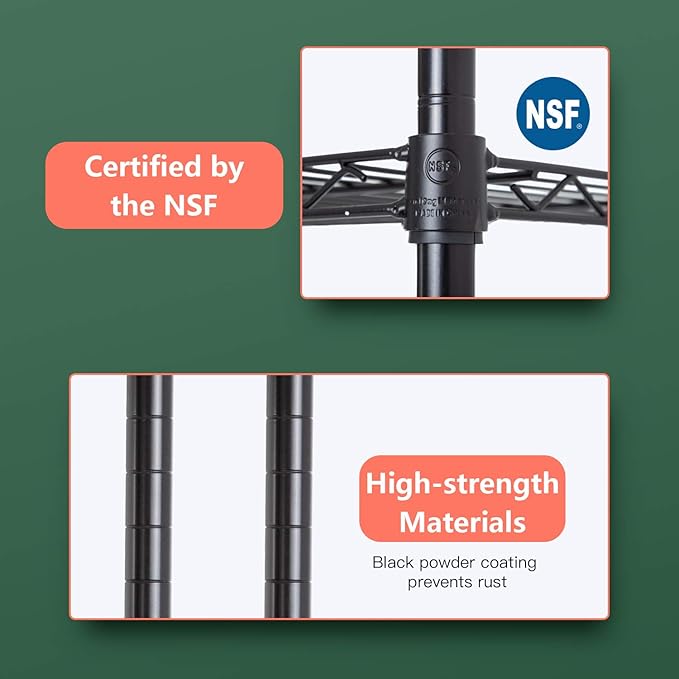 14" D×36" W×72" H Wire Shelving Unit Commercial Metal Shelf with 5 Tier Adjustable Layer Rack Strong Steel for Restaurant Garage Pantry Kitchen Garage，Black