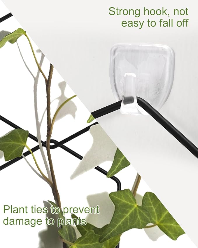 18 Pcs Garden Chain Trellis for Indoor Climbing Plants, Unique 6-Corner Plant Accessory with Hooks and Ties, Wall Trellis Plant Support for Hoyas, Ivy, Monstera Outdoor (Black)