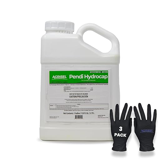 Pendi Hydrocap Weed Killer, Pre-Emergent Formula, Effective on 40+ Broadleaf Weeds and Grasses, No-Stain, Mixes Easily, Pet Safe, Includes 3-Pack of Agrisel Protective Gloves, 128 Ounces