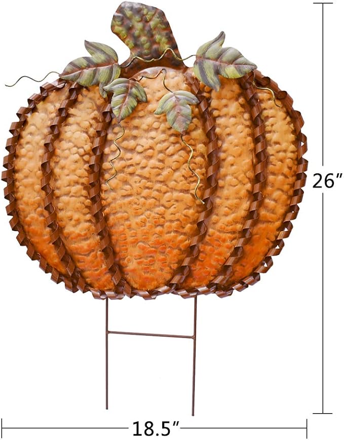 Morning View Metal Pumpkin Yard Stake Sign Fall Decor Decorative Rustic Pumpkins Garden Stakes Yard Decor Outdoor Thanksgiving Autumn Harvest Halloween Lawn Patio Decorations 26" Tall
