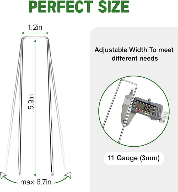 6 Inch Garden Stakes, 50 Pack Landscape Staples Anti-Rust 11 Gauge Galvanized Ground Stakes Pins for Yard Fabric, Lawns, Weed Barriers, Landscape Fabrics, Irrigation Hose