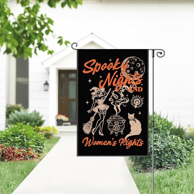 Spooky Nights And Women's Rights Garden Flag, Funny Witch Yard Flag for Outside, Reproductive Women's Rights Banner, Feminist Halloween Equity Social Justice Yard Lawn Porch Fall Décor