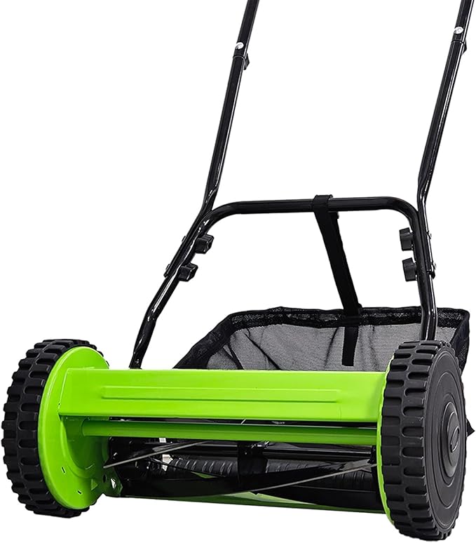 14-Inch 5-Blade Manual Push Reel Lawn Mower Cordless, with Removable Grass Catcher Bag & Adjustable Cutting Height, for Yard & Garden Grass Cutting