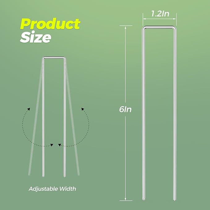 50 Pack Garden Staples,6 Inch 11 Gauge Galvanized U-Shaped Garden Stakes,Heavy-Duty Ground Lawn Stakes for Inflatables,Irrigation Tubing,Holding Fence,Weed Barrier Fabric,Decoration