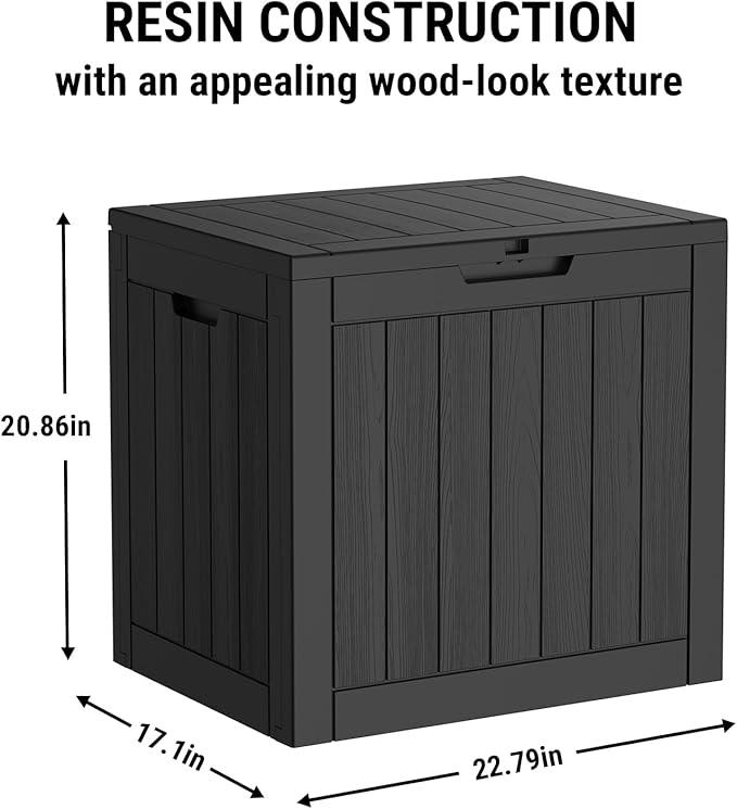 Mars Villa 31 Gallon Outdoor Storage Box, Waterproof Deck Box, Outside Storage Bin for Patio Furniture Cushions, Pool Supplies, Garden Tools, Weatherproof, Black