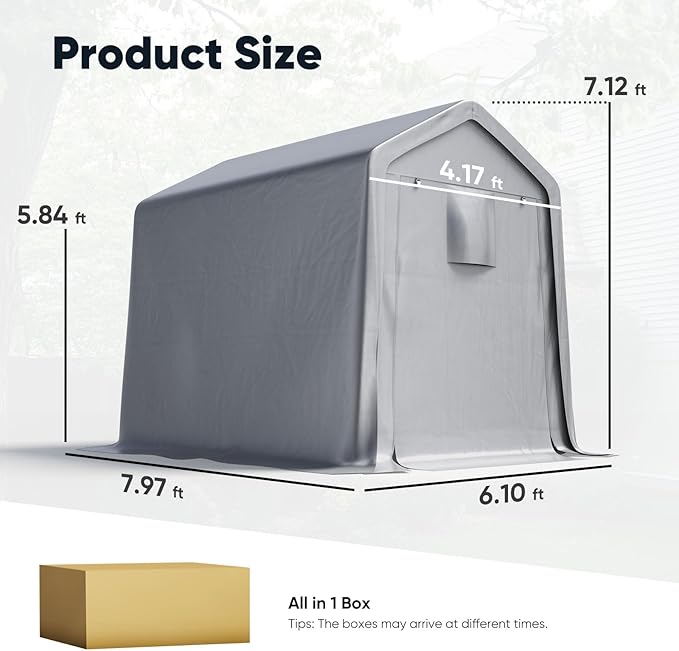 Quictent Heavy Duty 6x8FT Carport Shelter with Roll-Up Mesh Windows & Reinforced Frame, Portable Garage Canopy for Motorcycle Storage, Outdoor Equipment, Patio Furniture Cover - Silver Gray